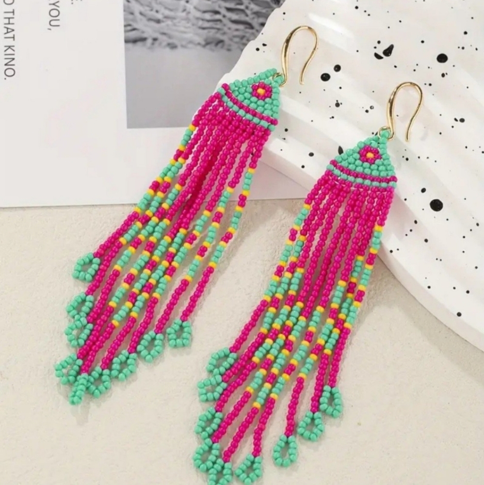 Bohemian Beaded Tassel Earrings - New